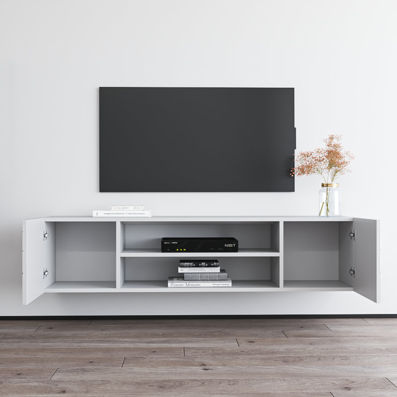 Seroba Modern TV Stand with High Gloss Finish, Wall-Mounted, White
