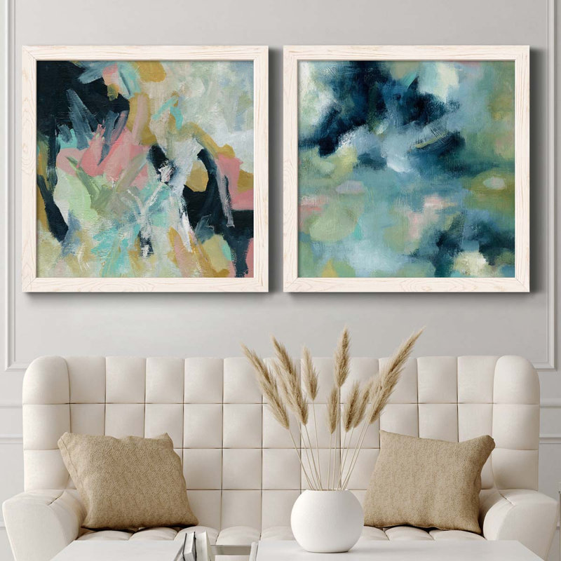 «Vitality», ensemble de 2 peintures sur toiles, Toile blanche encadrée, H 24 po x l 48 po x P 1 po