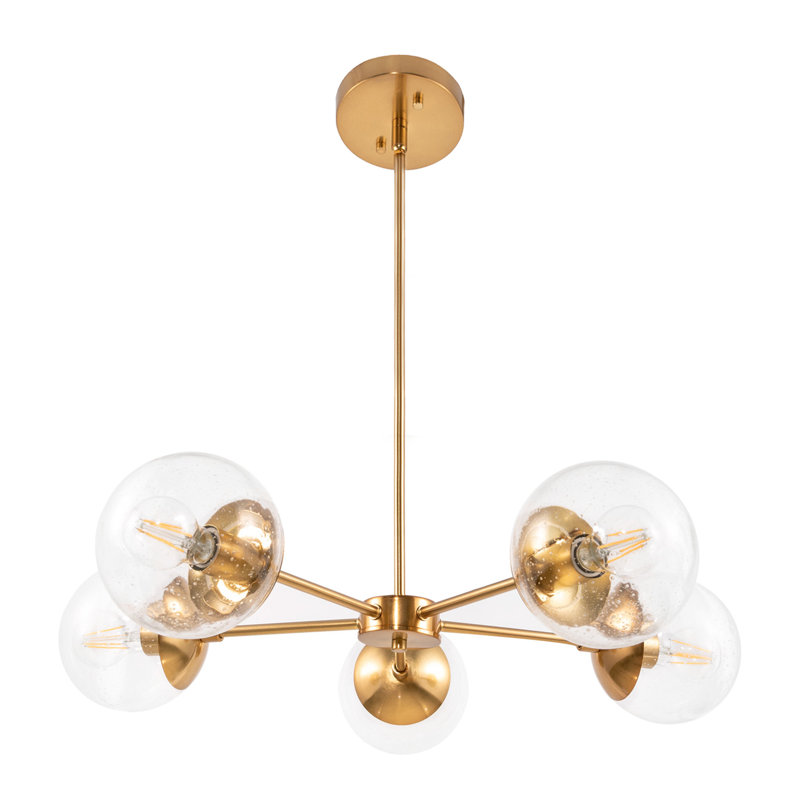 Lustre linéaire moderne Spoutnik à 5 lumières Bianca-Maria, Or satiné