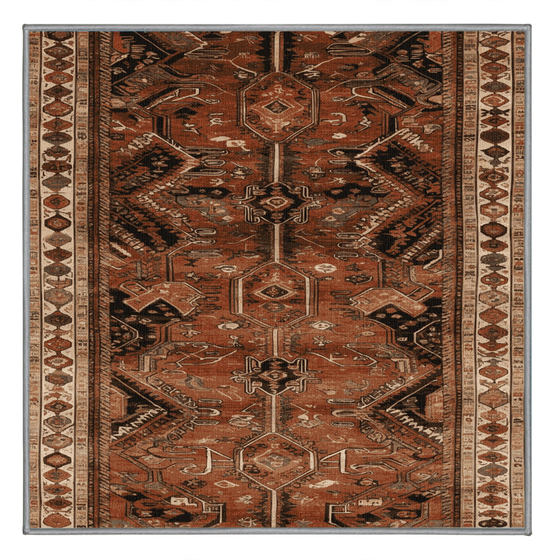 Tapis brun turc lavable à la machine, Carré 4 pi