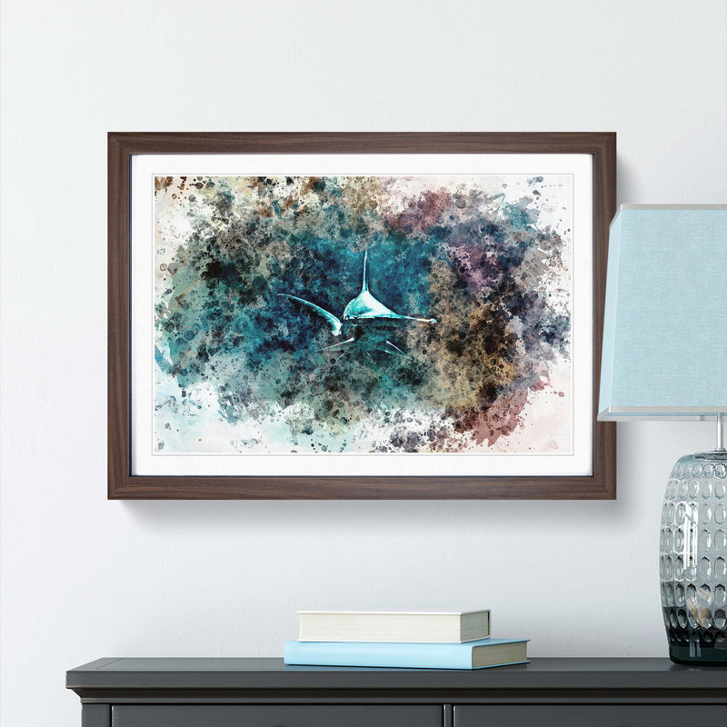 Hammerhead Shark in Abstract - Picture Frame Painting Print, 36cm H x 48cm W x 2cm D, Walnut Framed