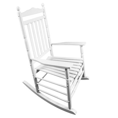 Chaise berçante Balcon pour adulte en bois massif blanc, siège et accoudoirs relaxants pour le confort, dossier facile à assembler, capacité de charge de 280 lb, confortable et spacieux avec accoudoirs, assemblage inclus,