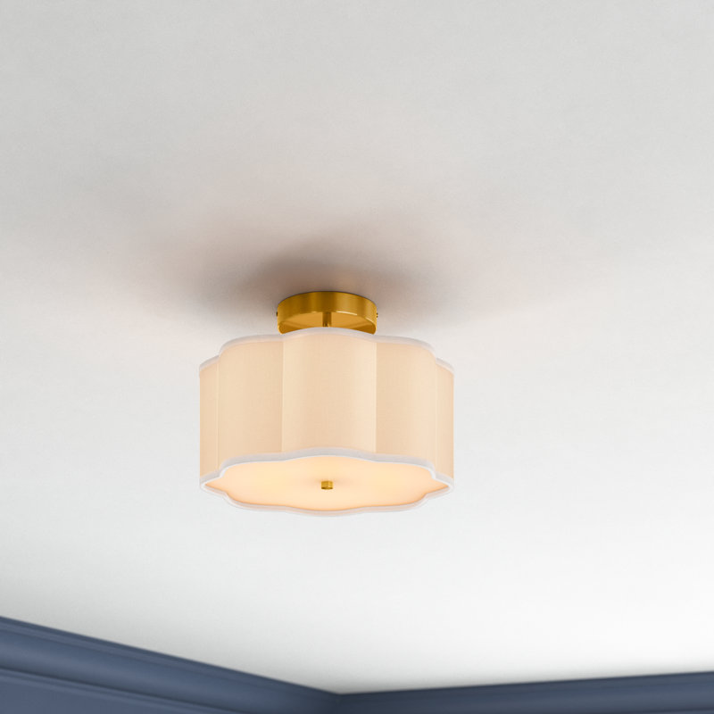 Plafonnier semi-encastré en tissu 3 lumières Tekamah, Or brossé, H 6,9 po x l 12,6 po x P 12,6 po