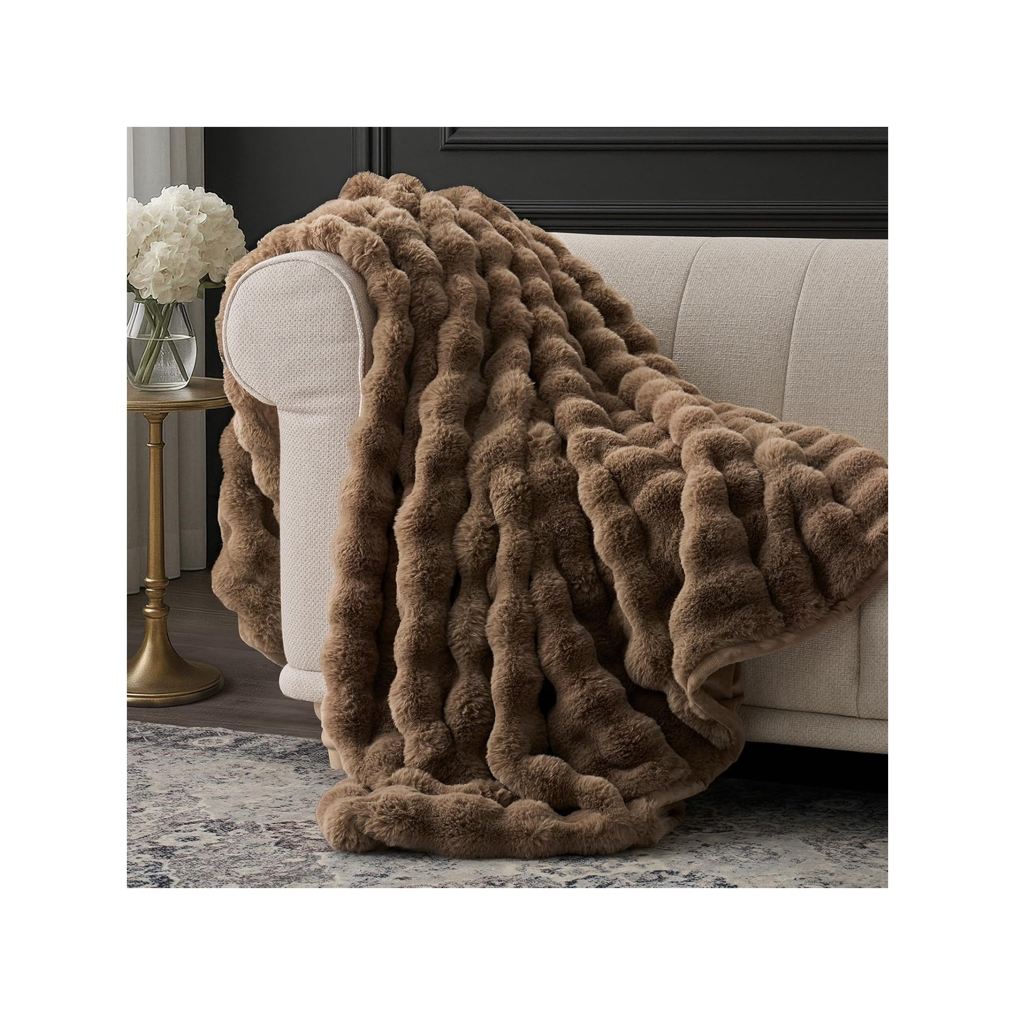 Ridgeline Faux Fur Throw Blanket, 90" L x 90" W, Natural Tan