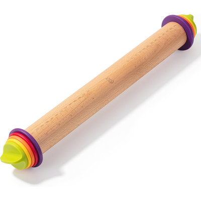 Adjustable Bamboo Rolling Pin with Removable Thickness Rings for Dough Baking