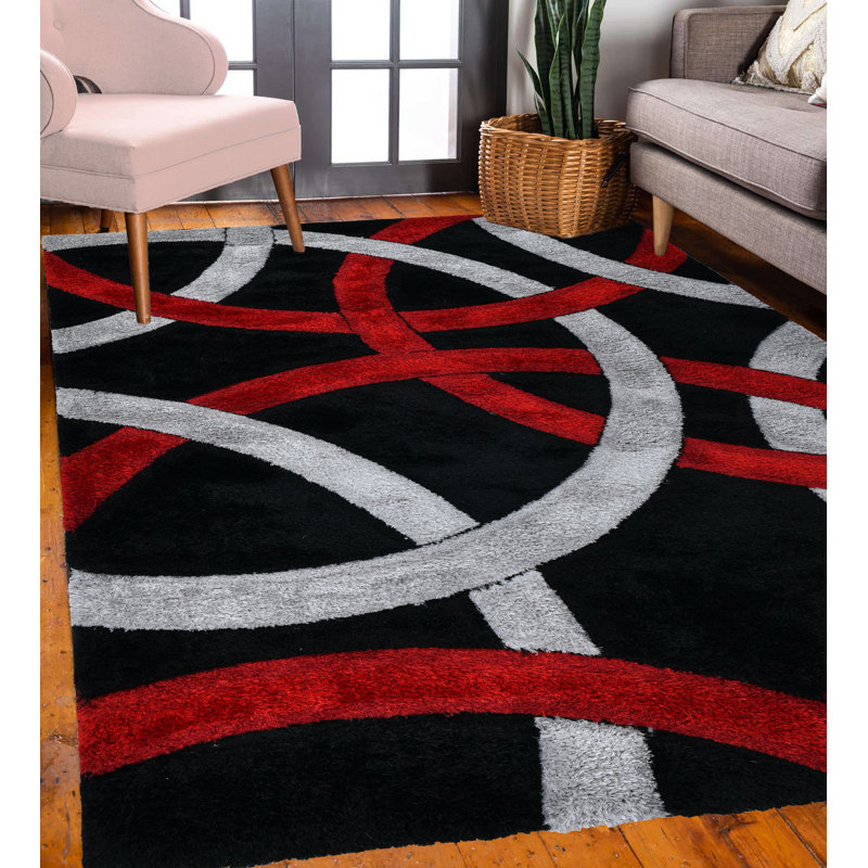 Tapis à poils longs rouge et gris NYC Performance, Rectangle 5 pi 3 po x 7 pi 2 po