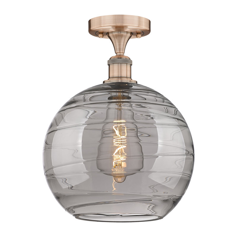 1 - Light Semi Flush Mount, 13.5" H x 8" W x 8" D, Antique Copper