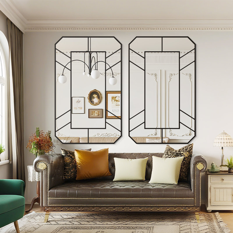 Miroir mural Grid, miroir mural décoratif pour fenêtre, miroir mural pour salle de bain ou salon, Noir, 24 po x 36 po