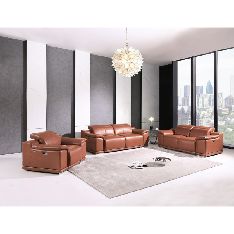Fauteuil inclinable électrique avec cadre en bois brésilien et siège en cuir rembourré à 3 couches