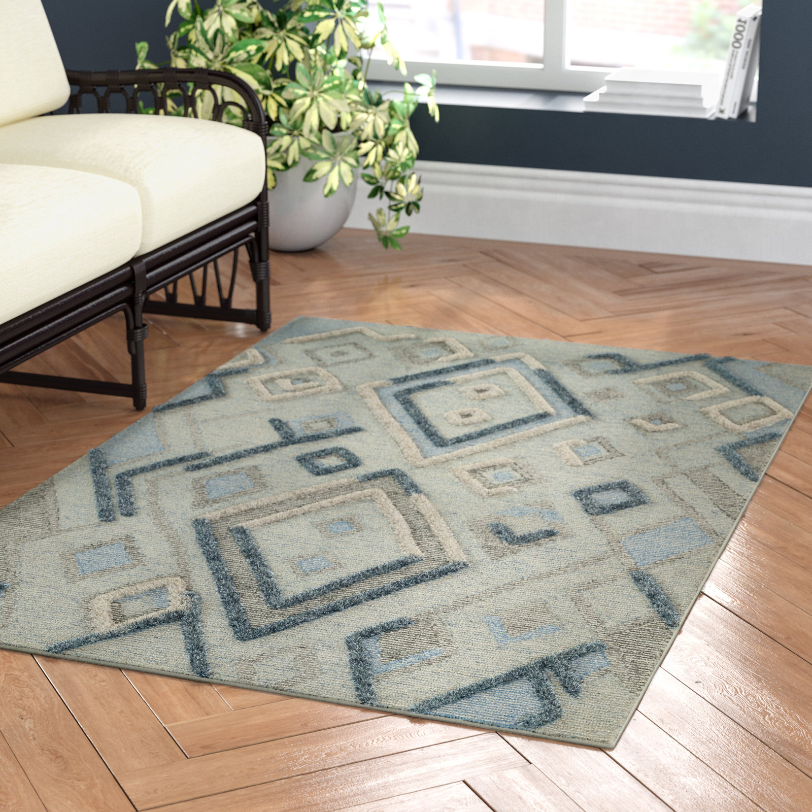 Cheryl Blue Hand-Tufted Wool Moroccan Rug, Rectangle 4' x 6'