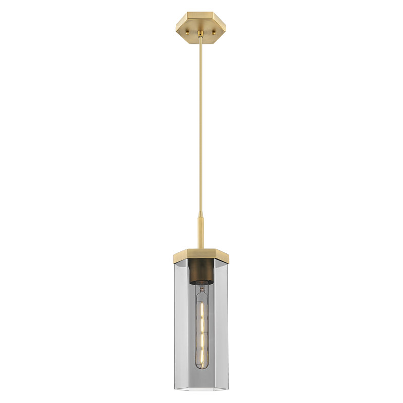 Downtown Urban - Blakeley - Luminaire suspendu 1 corde 5 po - Finition nickel satiné - Abat-jour fumé clair, Gris fumée clair
