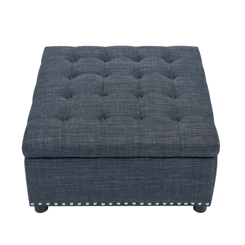 Audel Upholstered Ottoman, Dark Blue Linen