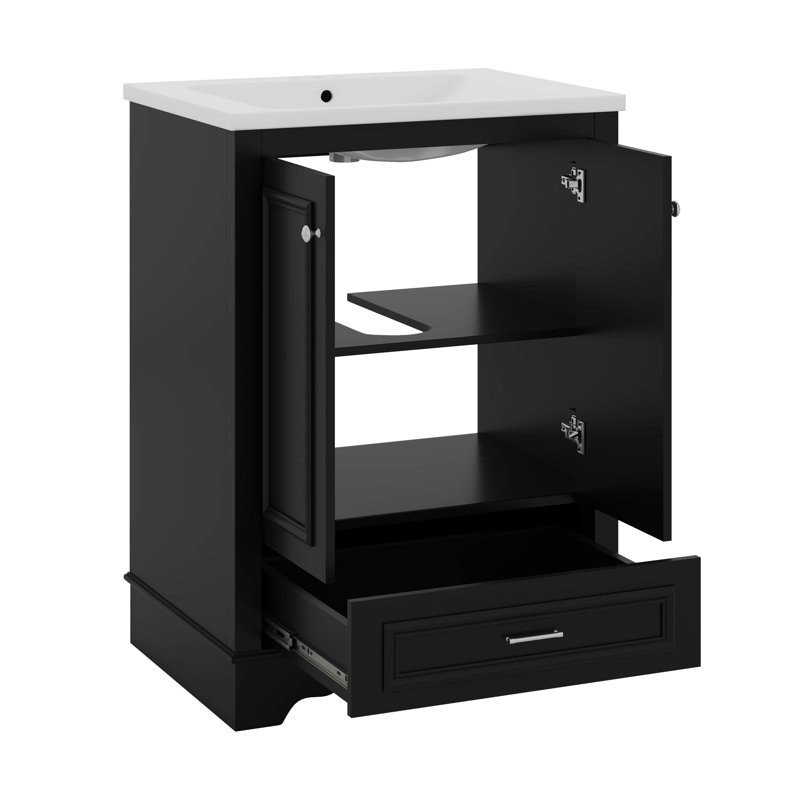 Meuble-lavabo autoportant avec tablettes réglables Modern, Noir, Argent argent
