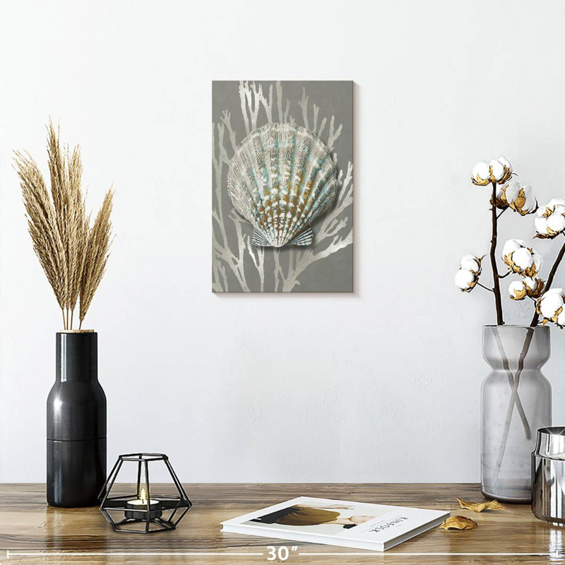 Shell Coral Silver On Grey IV, 12" H x 8" W