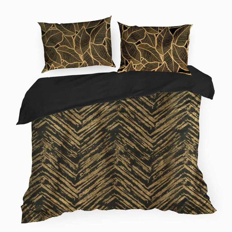 Garred Cotton Chevron / Zig Zag Duvet Cover Set with Pillowcases, Black, Kingsize - 2 Pillowcases (70 x 80 cm)