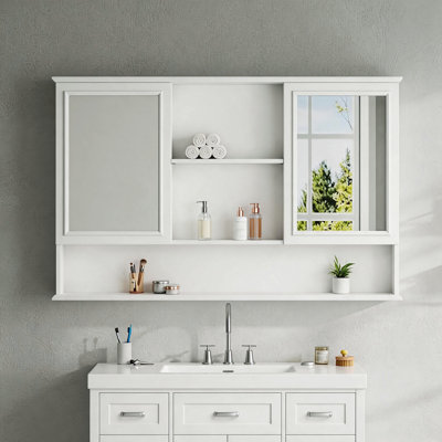 Armoire à pharmacie murale 60 po avec portes à double miroir, tablettes réglables, rangement ouvert, charnières à fermeture en douceur 60 po