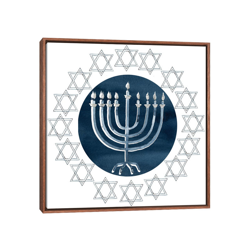 «Happy Hanukkah Collection F» par Grace Popp - impression, H 26 po x l 26 po x P 1,5 po, Toile classique avec cadre brun