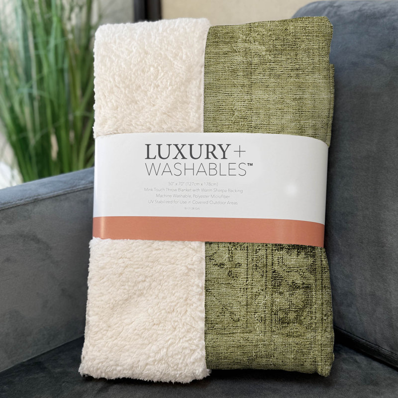 Addison Machine Washable Sherpa Throw Blanket, ASB658 Oriental, Kaki