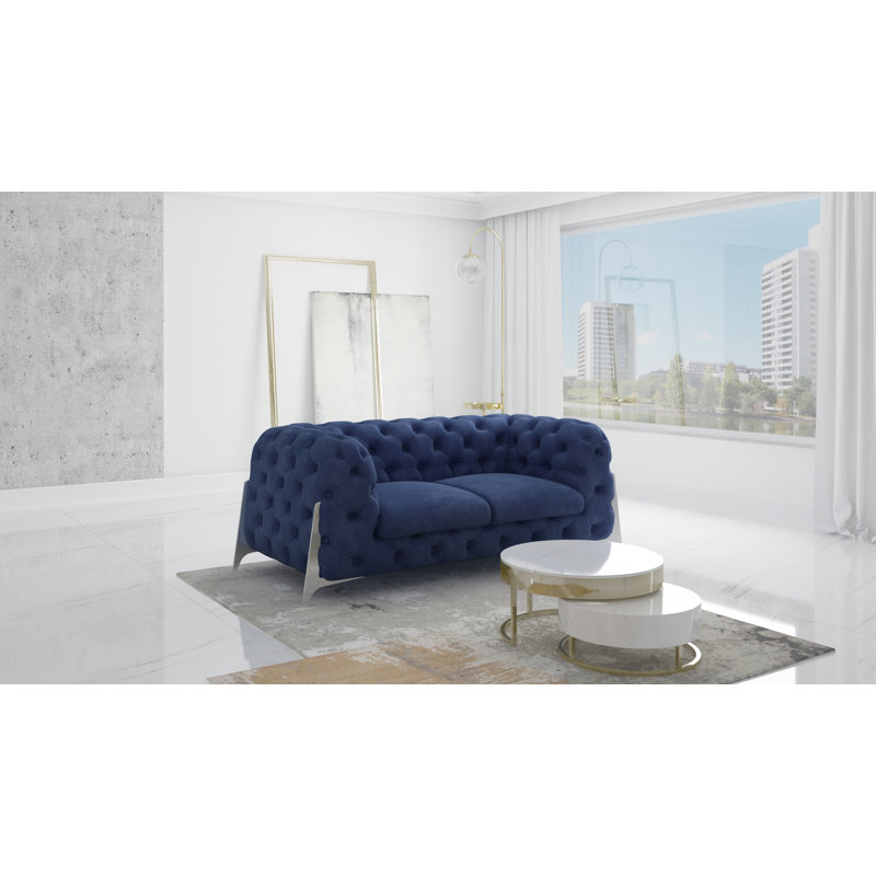 Juneri 2 Seater Velvet Sofa, Navy Blue