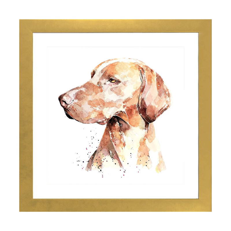 Vizsla a Penny for Your pensé par EdsWatercolours - impression, H 24 po x l 24 po x p 1 po, Papier encadré doré, Blanc