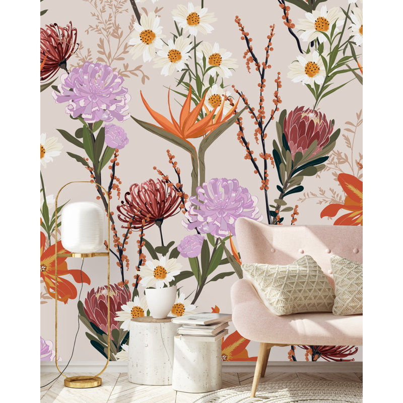 Adhésif mural floral Holi, L 8,33 pi x L 8,33 pi