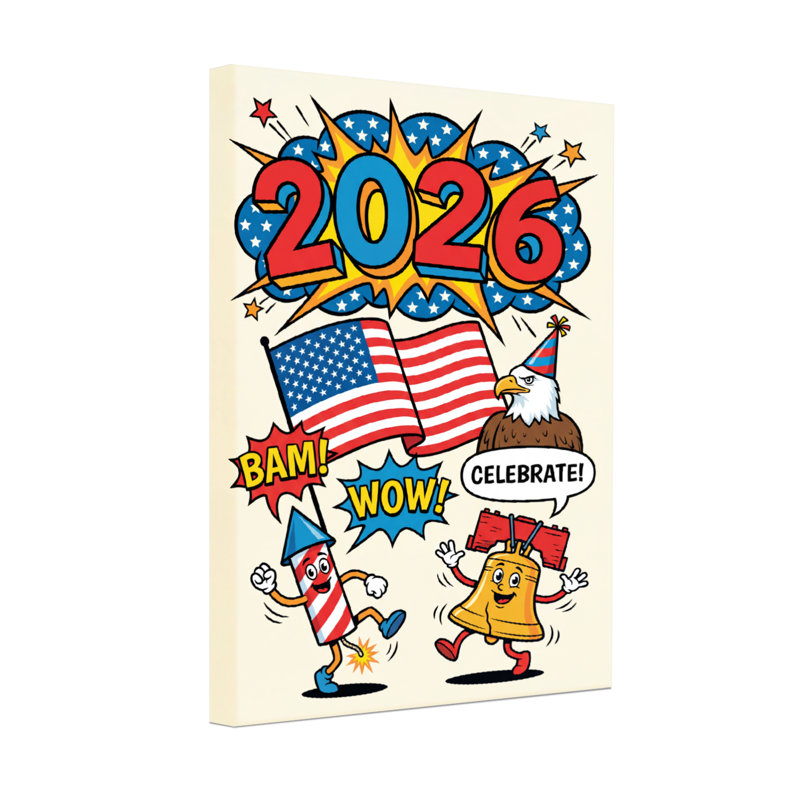 Célébration colorée à la mode avec l'aigle et les feux d'artifice, H 18 po x l 12 po