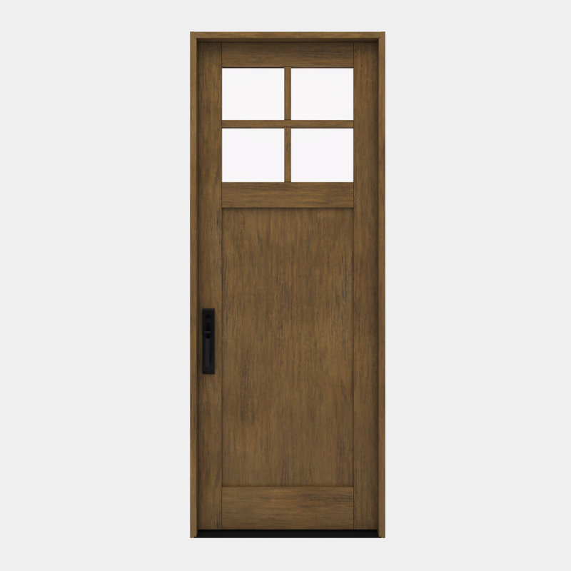 CRF-P1G4-SW-96_1 | 37.75" x 98" Single Door, RTA Prehung Exterior, SDL 4 Lite, 1 Panel, Unfinished Mahogany Wood, Right