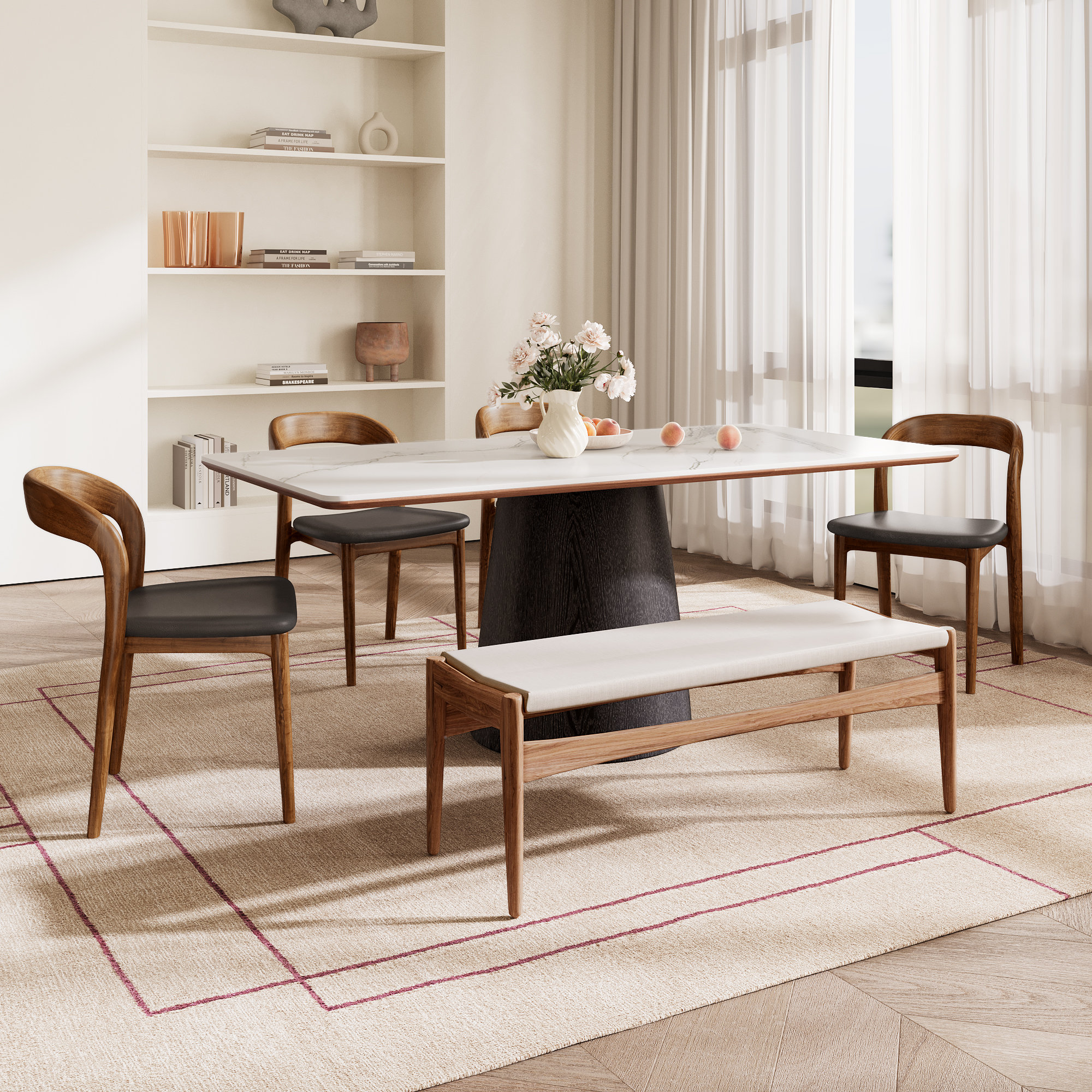 Brayden Studio Gullu Mid-Century Modern Faux Marble Rectangular Dining ...