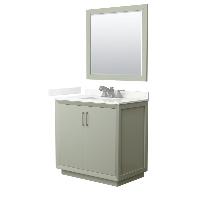 Strada 36'' W Single Vanity, Giotto Quartz, Light Green, Matte Black