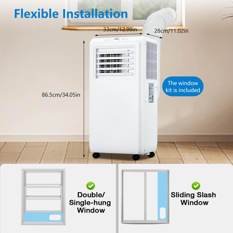 Climatiseur portatif 10000 BTU, climatiseur 3 en 1 avec télécommande, minuterie 24 heures, rafraîchit jusqu'à 450 pieds carrés, faible bruit, économie d'énergie, parfait pour la chambre à coucher ou le bureau