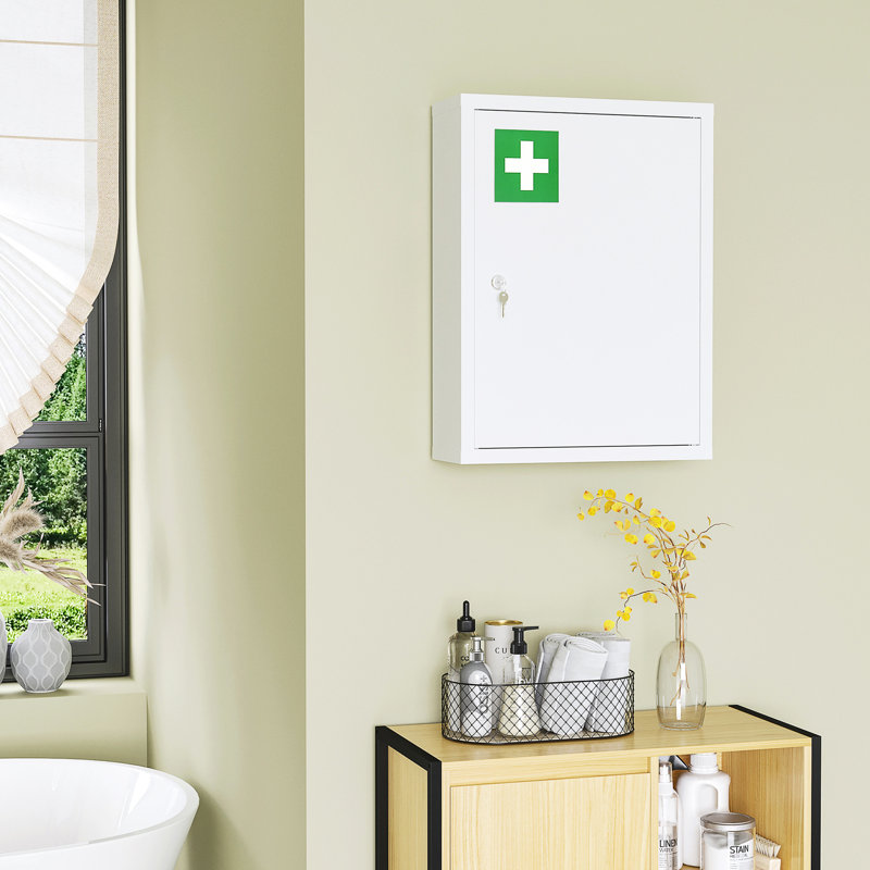Armoire murale verrouillable à 3 niveaux 16 po x 21 po, blanche, pour la salle de bain et la cuisine, offrant un rangement sécuritaire verrouillable de 16 po x 21 po et en acier, gardant vos articles en sécurité