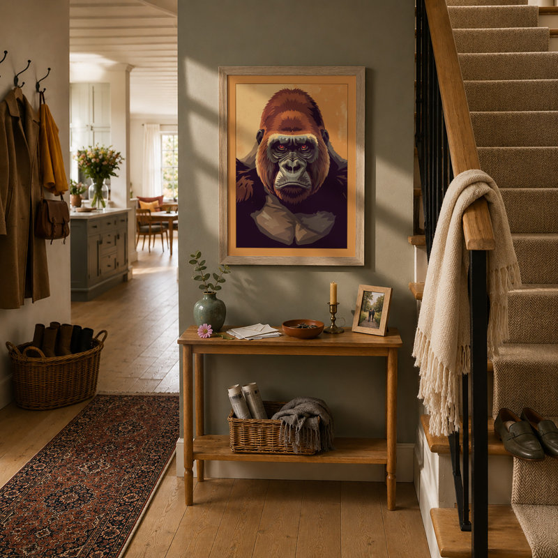 Gorilla's Gaze Modern - Framed Print, A4 - 29.7 x 21.0 cm, Oak