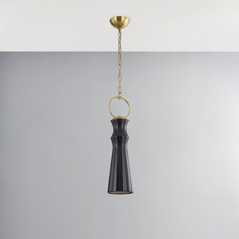 BORDEN 1 LIGHT PENDANT, Aged Brass/Ceramic Gloss Mink