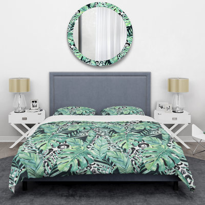 Ensemble de housse de couette en microfibre vert / noir / blanc 2 pièces