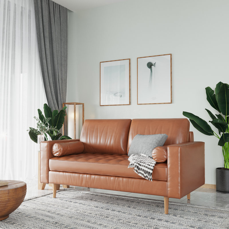 Clinchport 58'' Faux Leather Loveseat, Brown Faux Leather 