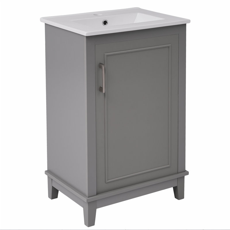 Petit meuble-lavabo moderne de 20 pouces avec lavabo en céramique, Gris