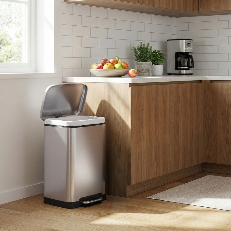 Poubelle à pédale en acier inoxydable résistante aux empreintes digitales, Argent, 8 gallons