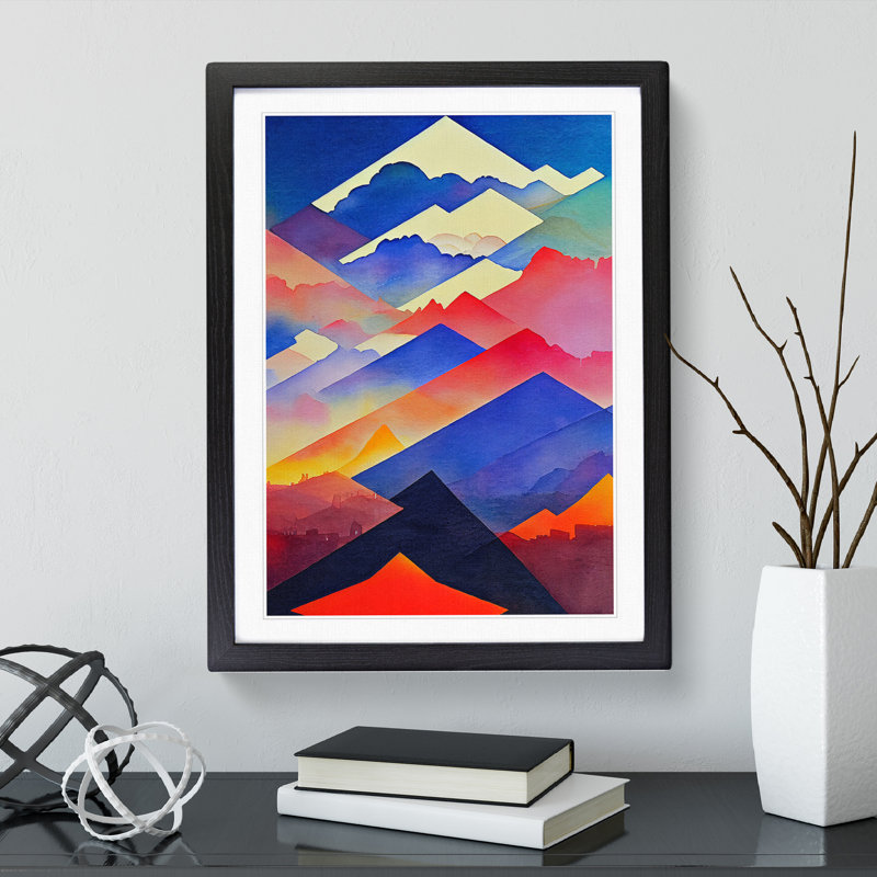 Watercoloured Mountain Landscape No.3 - Framed Print, Black Framed, 34cm H x 25cm W x 2cm D