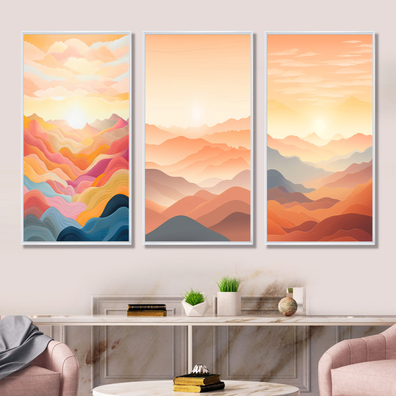 Ensemble de salon Bold Sunset Mountain Horizon - Sunrises Sunset, H 28 po x l 36 po, Cadre flottant blanc