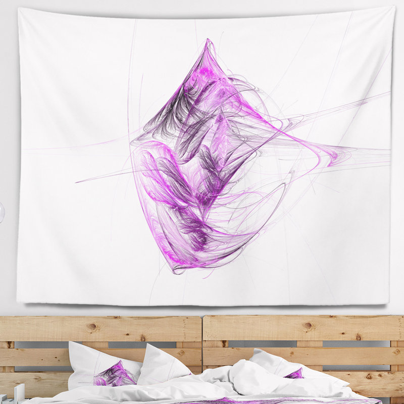 Tapisserie abstraite mauve sur fond blanc fractal, H 68 po x l 80 po
