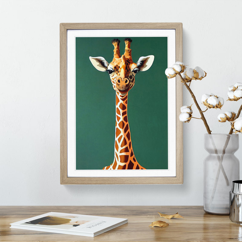 Contemporary Giraffe - Single Picture Frame Print, 46cm H x 34cm W x 2cm D, Oak