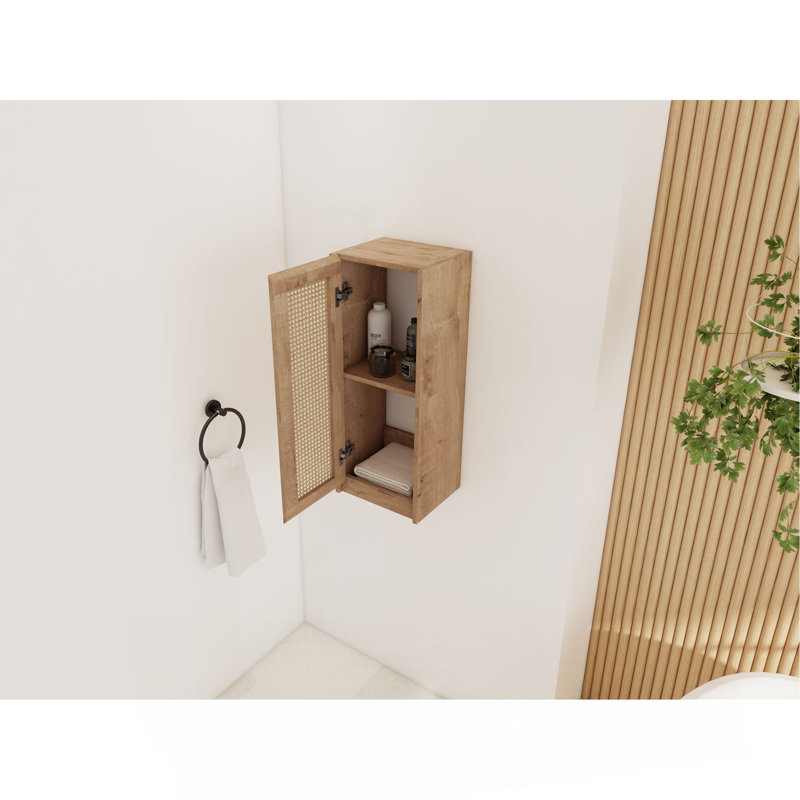 12" Bathroom Side Cabinet,Soft Close Doors,Float Mounting Design, Imitative Oak