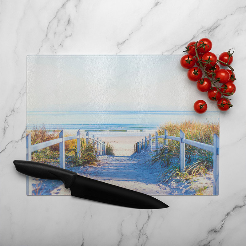 Path to the beach at baltic sea Designer Glass Chopping Board, 28cm L x 20cm W
