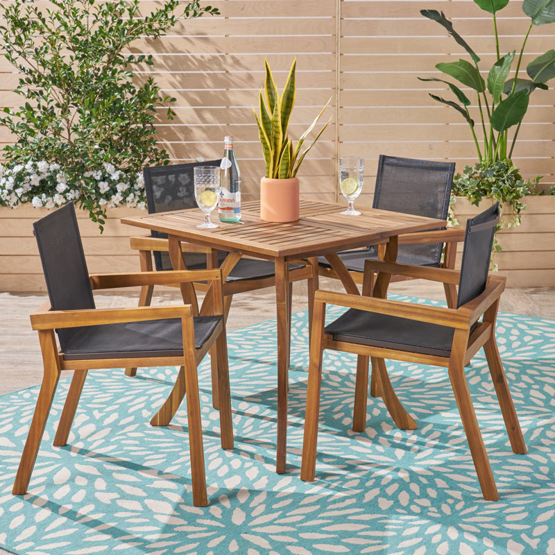 4 - Person Wood Patio Dining Set with Square Table