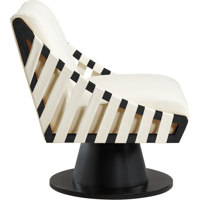 Quinton Vegan Leather Swivel Accent Chair, Cream Vegan Leather, Black