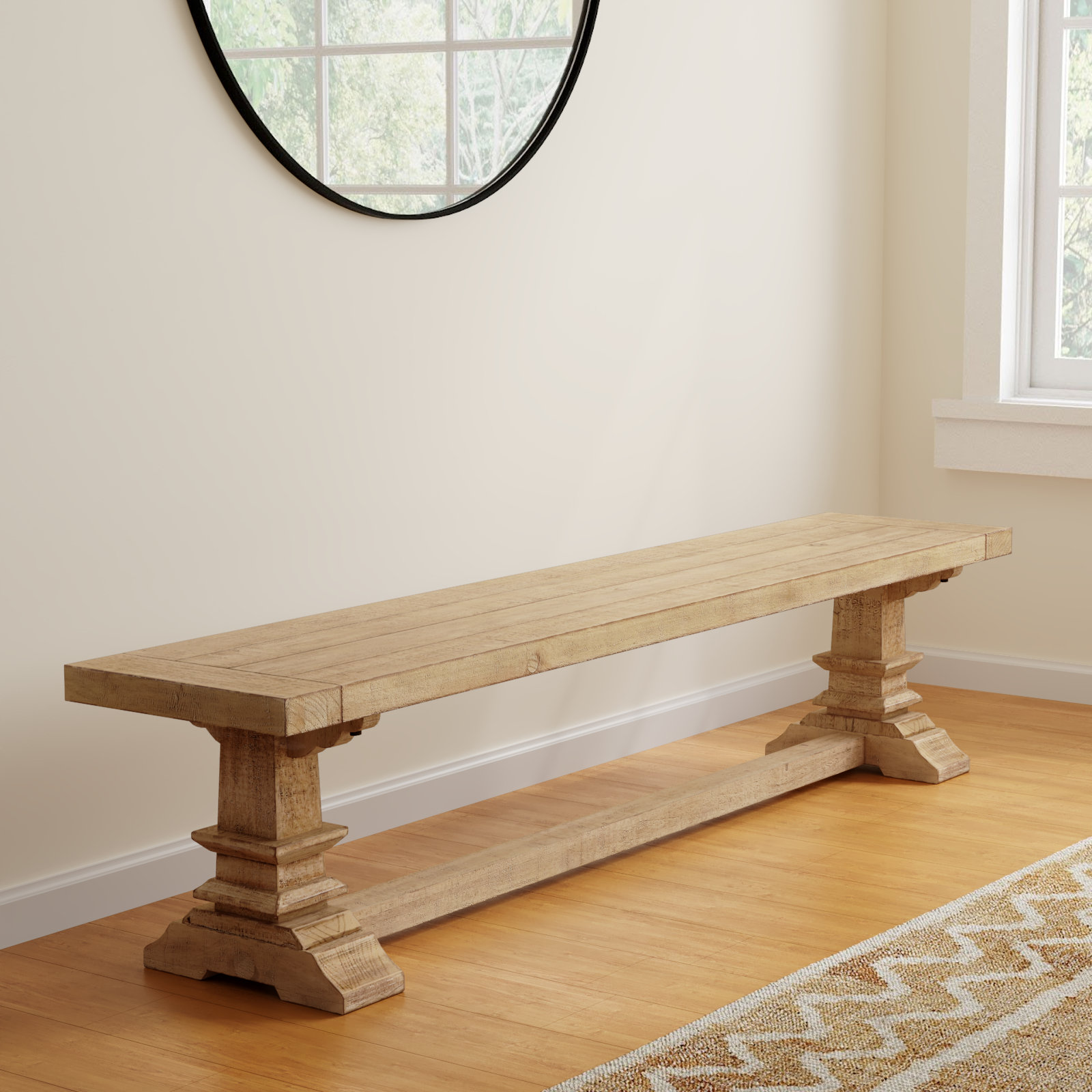 Vienna Reclaimed Pine Wood Dining Bench, 18"H x 82"W x 16"D