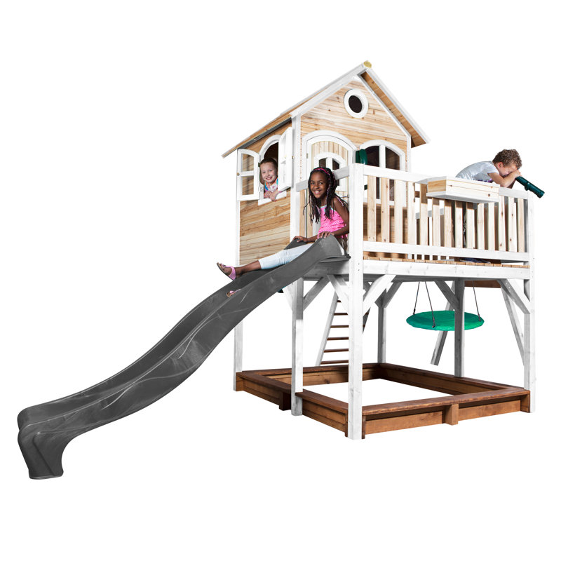 AXI 613cm W x 277cm D Outdoor Hemlock Wood Playhouse, Brown/White/Grey