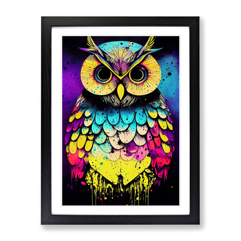 Paint Splashed Owl No.7 Abstract - Framed Print, Black, 64cm H x 46cm W x 2cm D