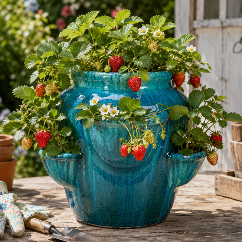 Pot à fraises - bleu cobalt, 12" H x 14.5" W x 14.5" D, Light Blue