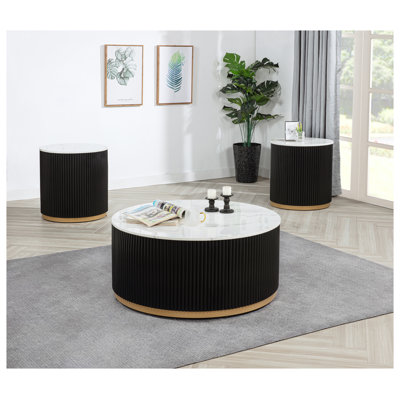 3-Piece Modern Coffee Table and End Table Set with Faux Marble Tops